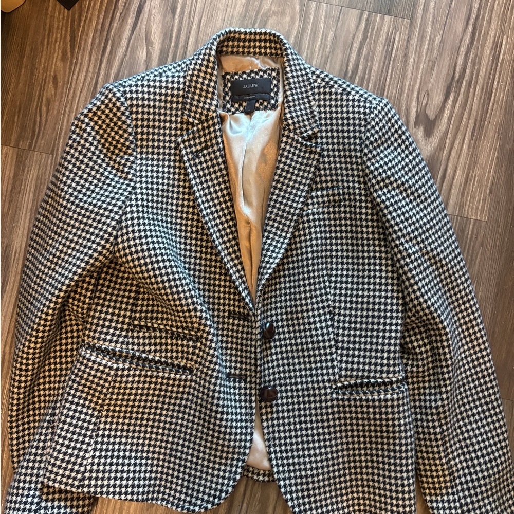 J. Crew Black and White Houndstooth Blazer with Brown Elbow Patches - Picture 3 of 3